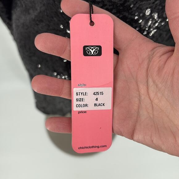 Chi Chi London Women’s Black Sequin Long Sleeve Mini Dress Stretch Size 4 New - Picture 5 of 13